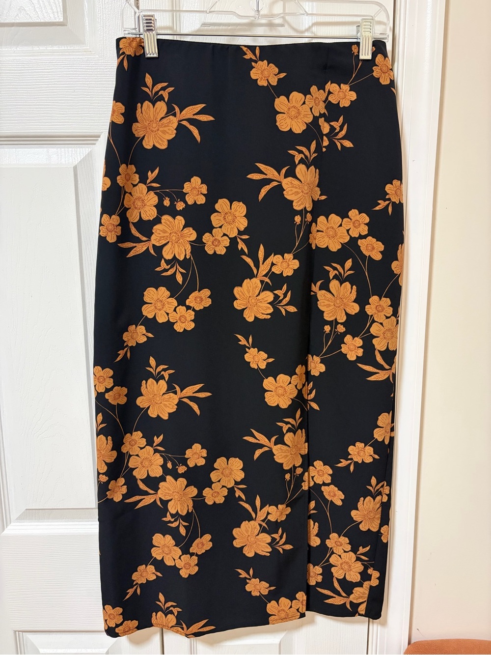 Sanctuary black and orange floral midi skirt with side slit